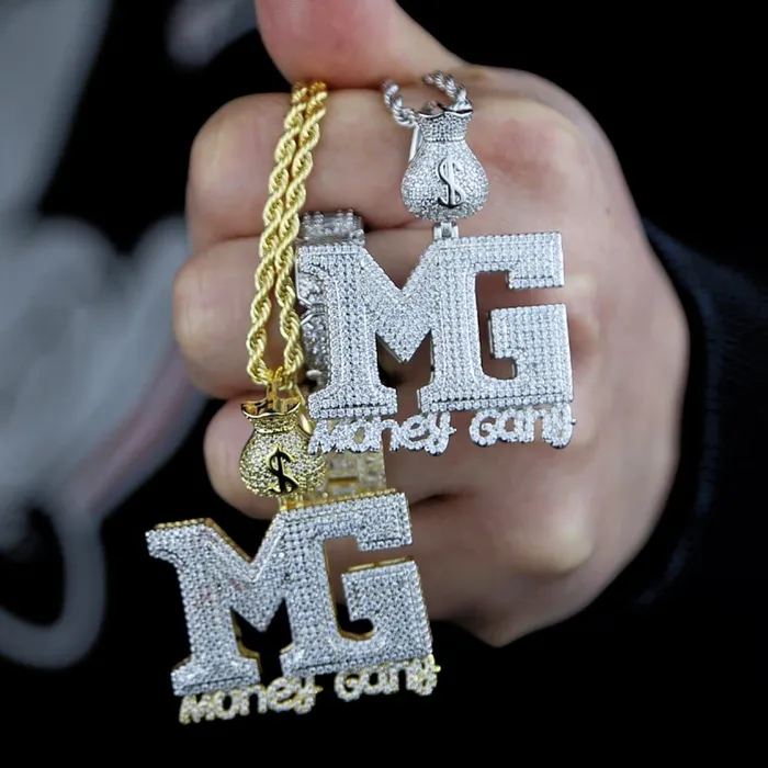 Necklaces Iced Out Money Gang Badge Pendant Chain VVS Jewelry