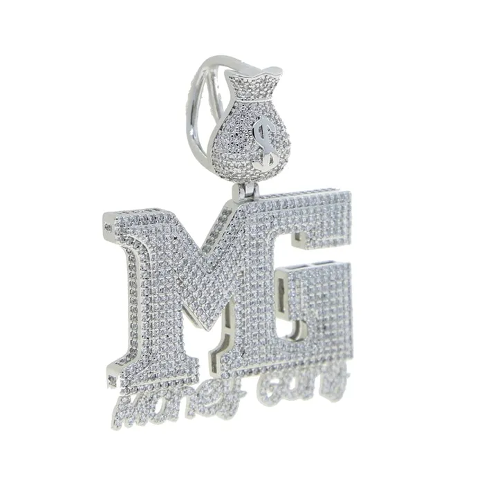 Necklaces Iced Out Money Gang Badge Pendant Chain VVS Jewelry