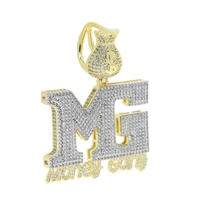Necklaces Iced Out Money Gang Badge Pendant Chain VVS Jewelry