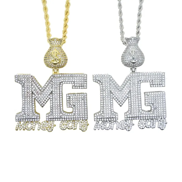 Necklaces Iced Out Money Gang Badge Pendant Chain VVS Jewelry