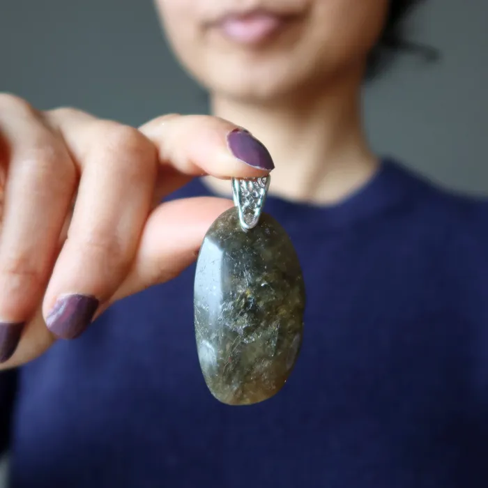Necklaces Satin Crystals Labradorite Pendant Down to Earth Moon Magic Silver