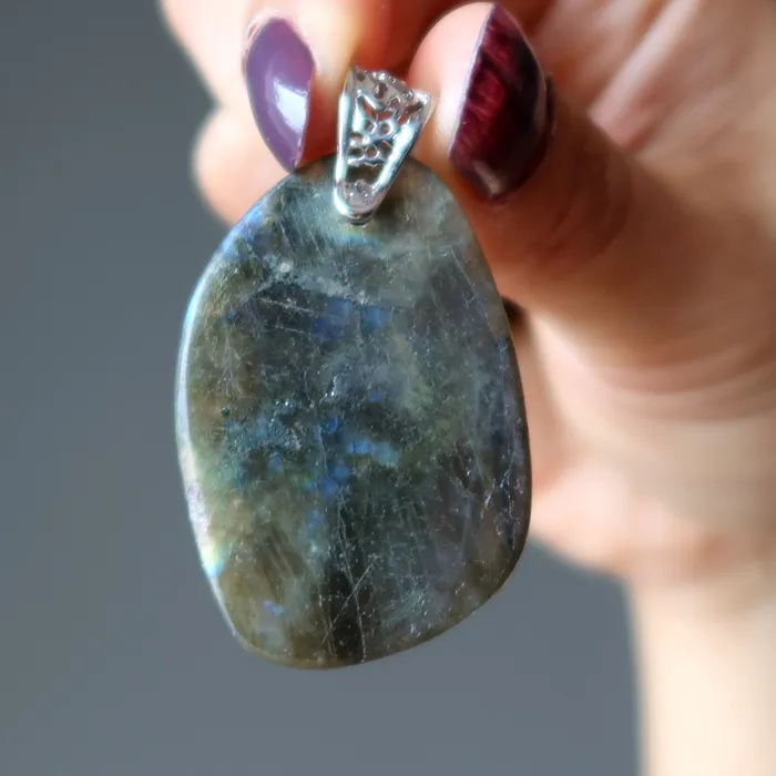 Necklaces Satin Crystals Labradorite Pendant Down to Earth Moon Magic Silver