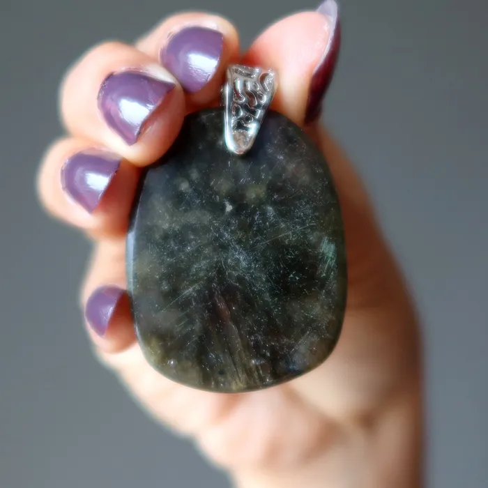 Necklaces Satin Crystals Labradorite Pendant Down to Earth Moon Magic Silver