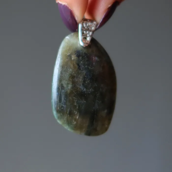 Necklaces Satin Crystals Labradorite Pendant Down to Earth Moon Magic Silver