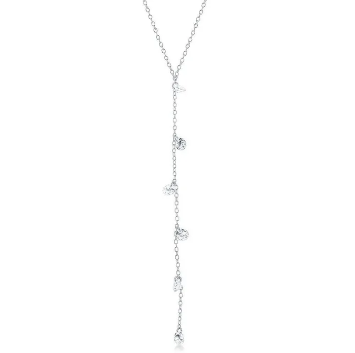 Necklaces Sterling Silver Rhodium Plated Hanging CZs Lariat Y Necklace Classic Necklaces Sterling Silver Rhodium Plated Hanging CZs Lariat Y Necklace Classic