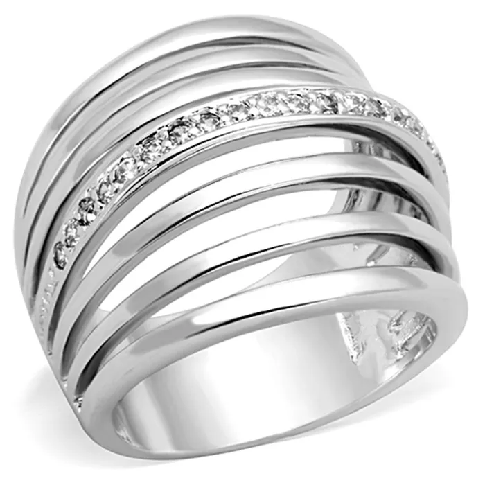 Rings 3W837 Rhodium Brass Ring with AAA Grade CZ in Clear Alamode
