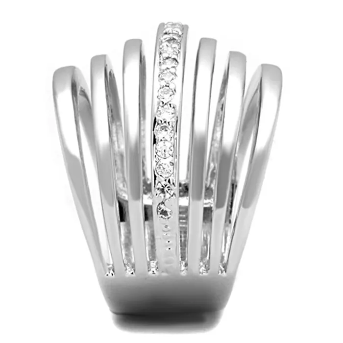 Rings 3W837 Rhodium Brass Ring with AAA Grade CZ in Clear Alamode