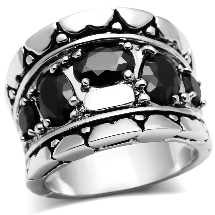 Rings Alamode 3W262 Rhodium Brass Ring with AAA Grade CZ in Black Diamond