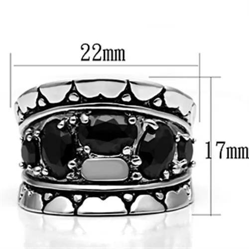 Rings Alamode 3W262 Rhodium Brass Ring with AAA Grade CZ in Black Diamond