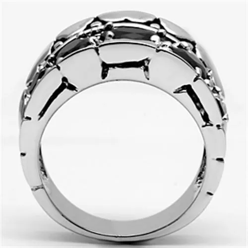Rings Alamode 3W262 Rhodium Brass Ring with AAA Grade CZ in Black Diamond