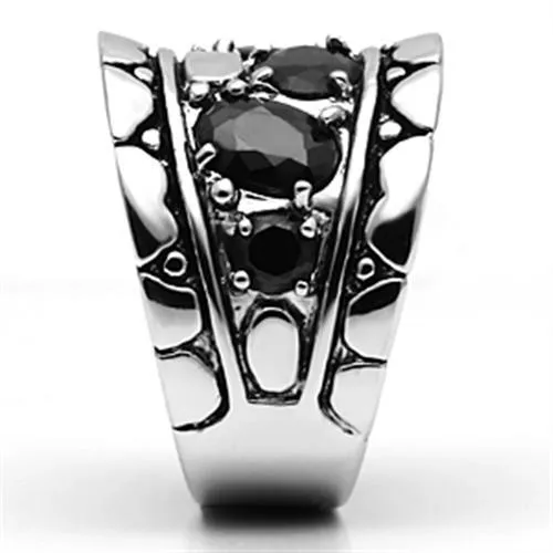 Rings Alamode 3W262 Rhodium Brass Ring with AAA Grade CZ in Black Diamond