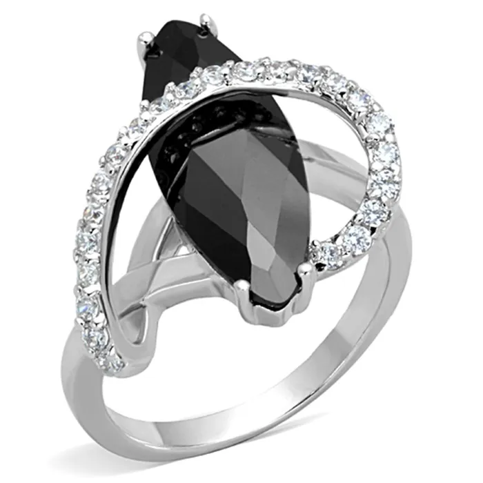 Rings Alamode 3W800 Rhodium Brass Ring with AAA Grade CZ in Jet