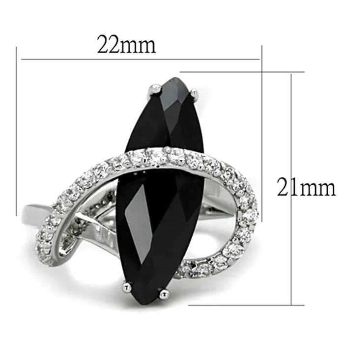 Rings Alamode 3W800 Rhodium Brass Ring with AAA Grade CZ in Jet