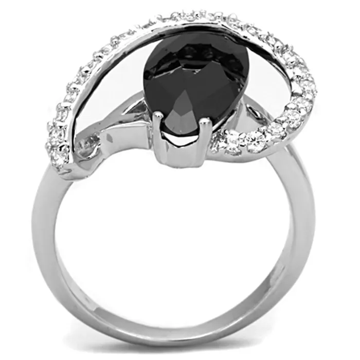 Rings Alamode 3W800 Rhodium Brass Ring with AAA Grade CZ in Jet