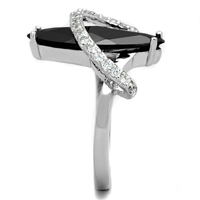 Rings Alamode 3W800 Rhodium Brass Ring with AAA Grade CZ in Jet