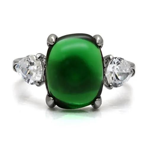 Rings Alamode TK087 High polished no plating Stainless Steel Ring with Synthetic Synthetic Glass in Emerald