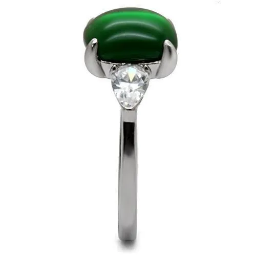 Rings Alamode TK087 High polished no plating Stainless Steel Ring with Synthetic Synthetic Glass in Emerald