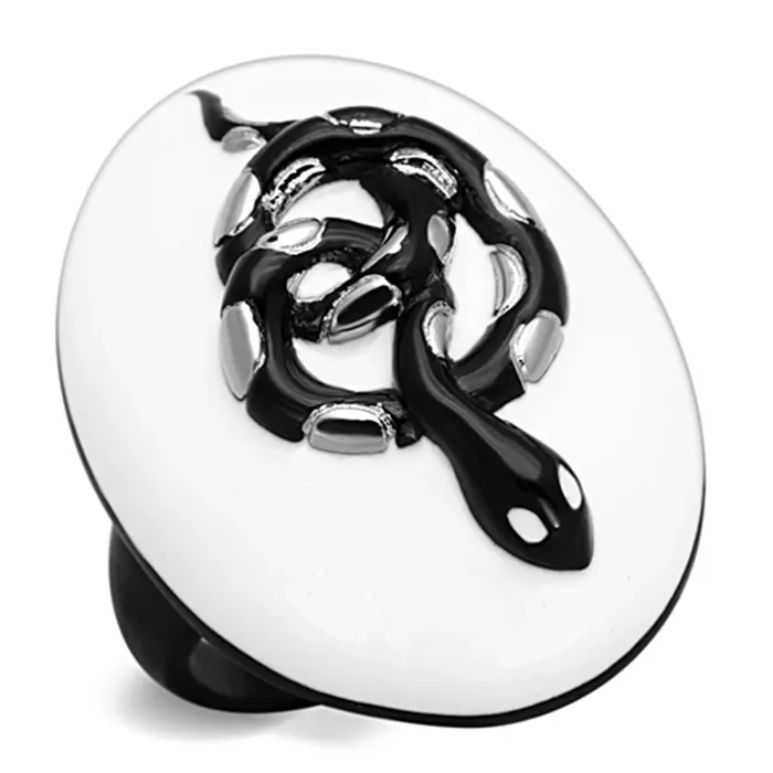 Rings Alamode TK1295 TwoTone IP Black Stainless Steel Ring with Epoxy in White Rings Alamode TK1295 TwoTone IP Black Stainless Steel Ring with Epoxy in White