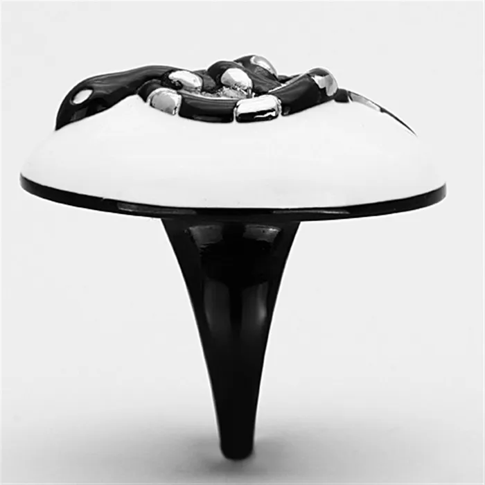 Rings Alamode TK1295 TwoTone IP Black Stainless Steel Ring with Epoxy in White