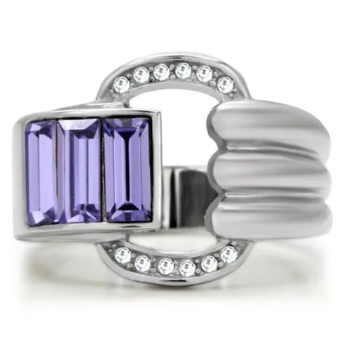 Rings Alamode TK181 High polished no plating Stainless Steel Ring with Top Grade Crystal in Tanzanite