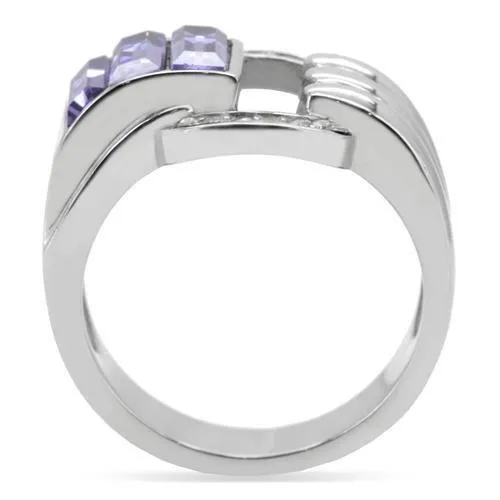 Rings Alamode TK181 High polished no plating Stainless Steel Ring with Top Grade Crystal in Tanzanite