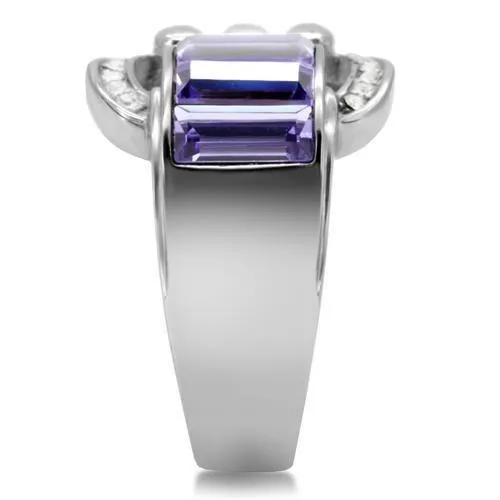 Rings Alamode TK181 High polished no plating Stainless Steel Ring with Top Grade Crystal in Tanzanite