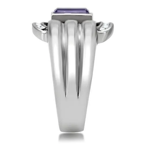 Rings Alamode TK181 High polished no plating Stainless Steel Ring with Top Grade Crystal in Tanzanite