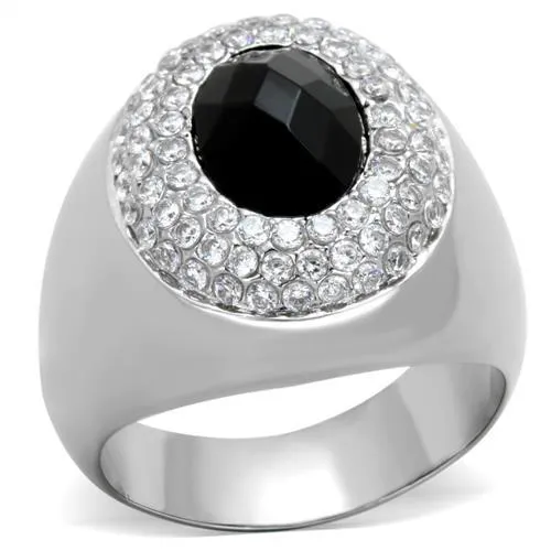 Rings Alamode TK1812 High polished no plating Stainless Steel Ring with Synthetic Synthetic Glass in Jet Rings Alamode TK1812 High polished no plating Stainless Steel Ring with Synthetic Synthetic Glass in Jet