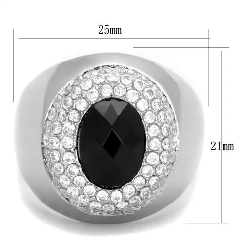 Rings Alamode TK1812 High polished no plating Stainless Steel Ring with Synthetic Synthetic Glass in Jet