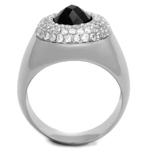 Rings Alamode TK1812 High polished no plating Stainless Steel Ring with Synthetic Synthetic Glass in Jet