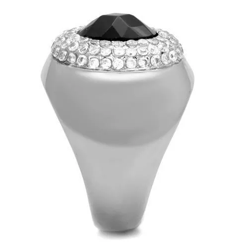Rings Alamode TK1812 High polished no plating Stainless Steel Ring with Synthetic Synthetic Glass in Jet