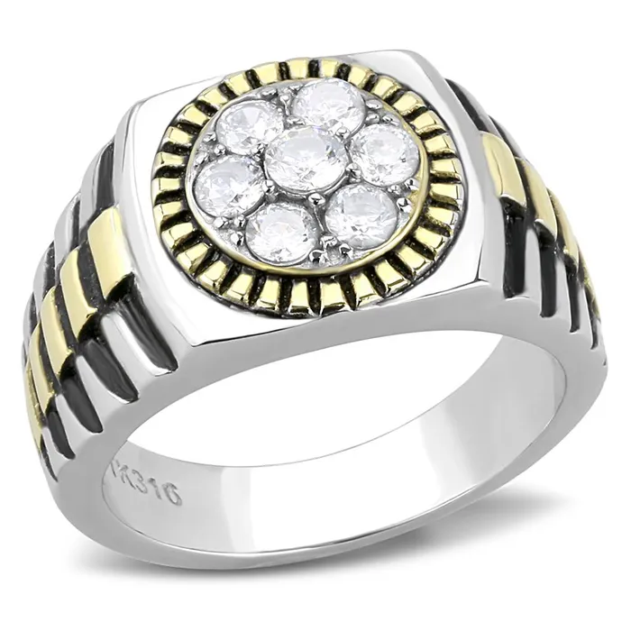 Rings Alamode TK3240 TwoTone IP Gold Ion Plating Stainless Steel Ring with AAA Grade CZ in Clear Rings Alamode TK3240 TwoTone IP Gold Ion Plating Stainless Steel Ring with AAA Grade CZ in Clear