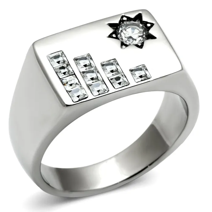 Rings Alamode TK481 High polished no plating Stainless Steel Ring with AAA Grade CZ in Clear