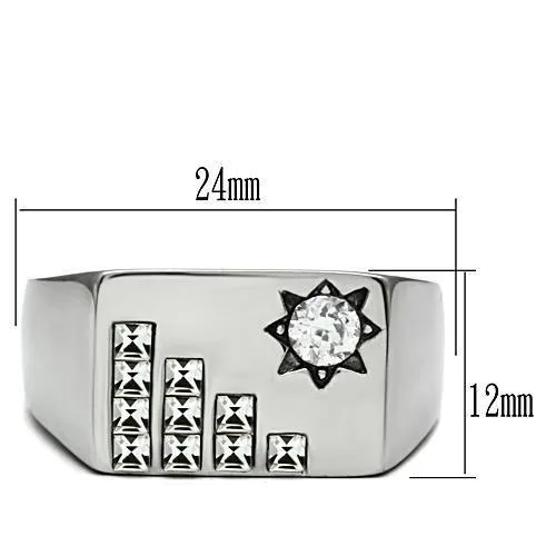 Rings Alamode TK481 High polished no plating Stainless Steel Ring with AAA Grade CZ in Clear