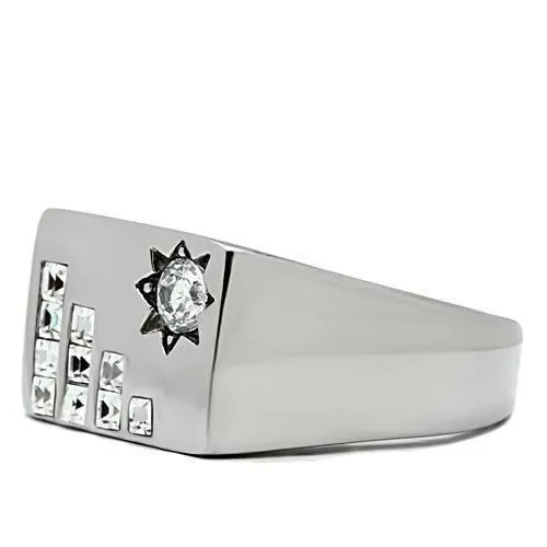 Rings Alamode TK481 High polished no plating Stainless Steel Ring with AAA Grade CZ in Clear
