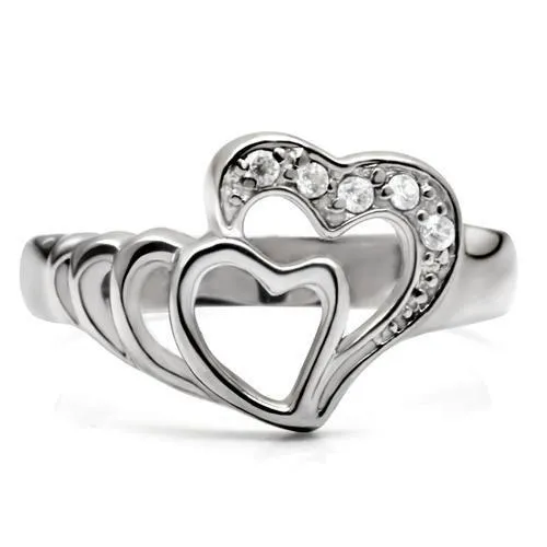 Rings Alamode TK6X179 High polished no plating Stainless Steel Ring with AAA Grade CZ in Clear