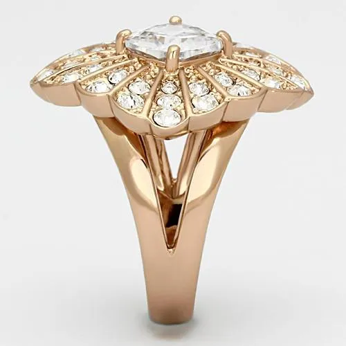Rings Alamode TK866 IP Rose GoldIon Plating Stainless Steel Ring with AAA Grade CZ in Clear