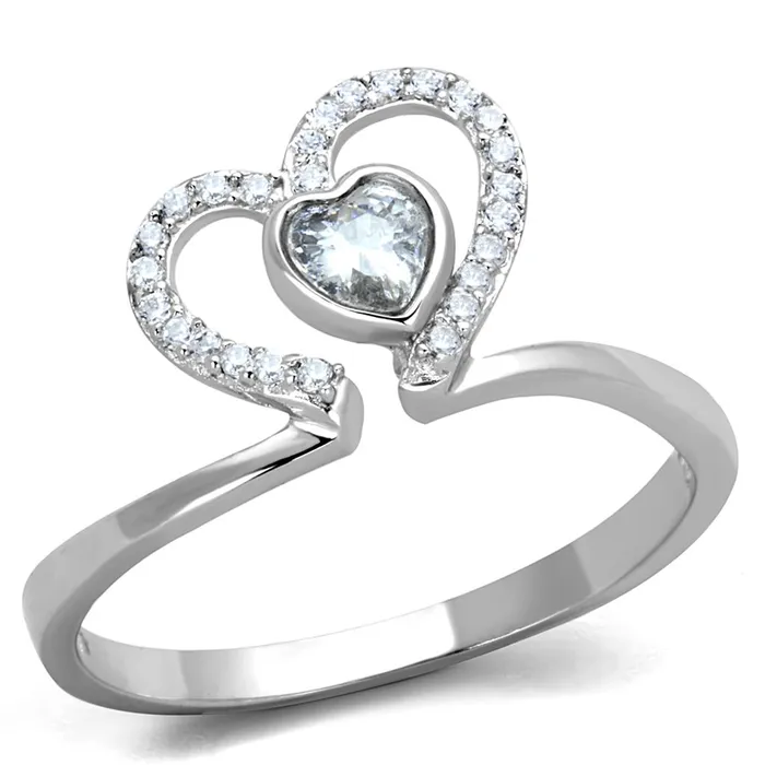 Rings Alamode TS422 Rhodium 925 Sterling Silver Ring with AAA Grade CZ in Clear