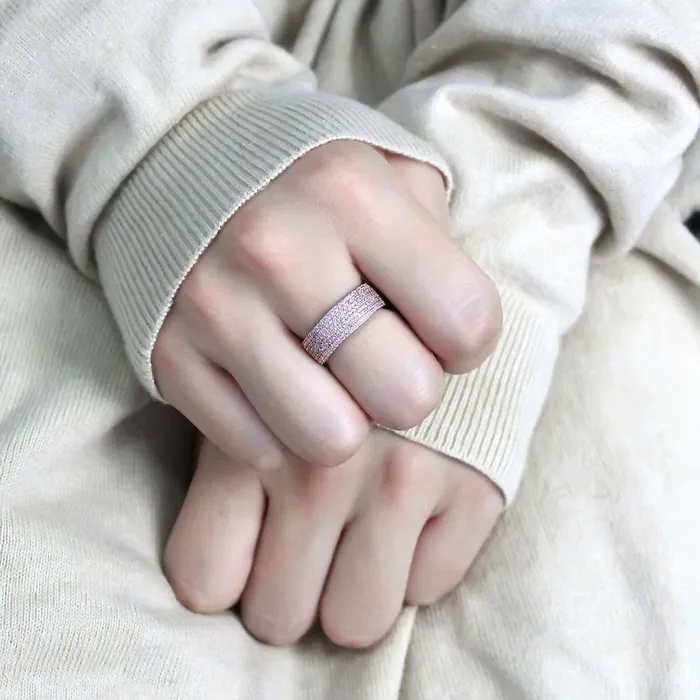 Rings Alamode TS612 Rose Gold 925 Sterling Silver Ring with AAA Grade CZ in Light Rose