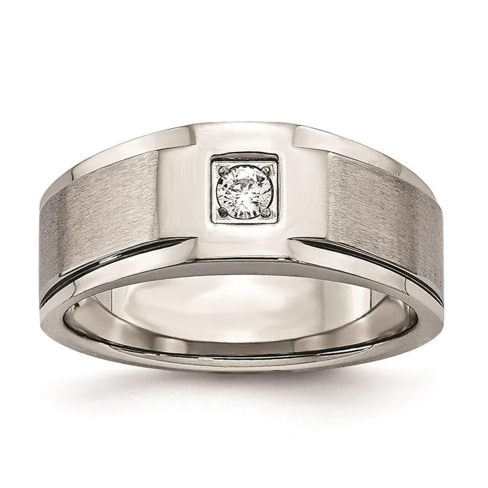 Rings Chisel Stainless Steel Brushed and Polished with CZ Ring