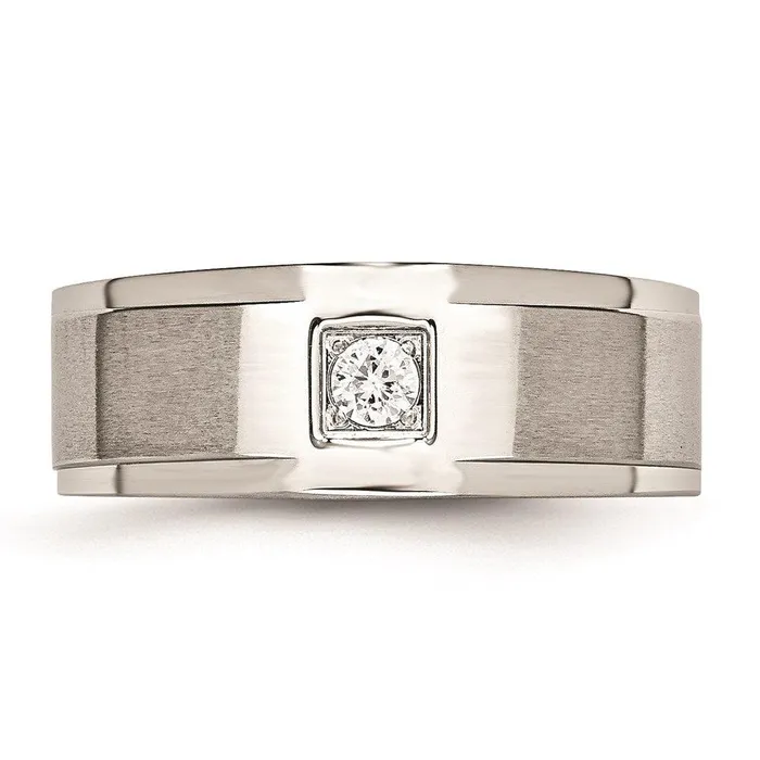 Rings Chisel Stainless Steel Brushed and Polished with CZ Ring Rings Chisel Stainless Steel Brushed and Polished with CZ Ring