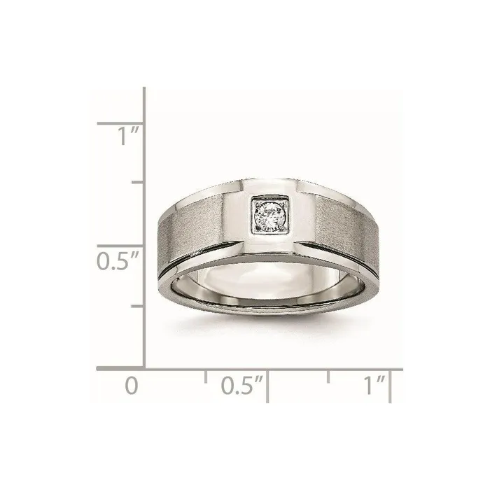 Rings Chisel Stainless Steel Brushed and Polished with CZ Ring Rings Chisel Stainless Steel Brushed and Polished with CZ Ring