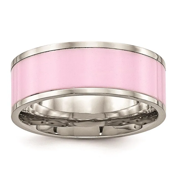 Rings Chisel Stainless Steel Polished Pink Ceramic Ring