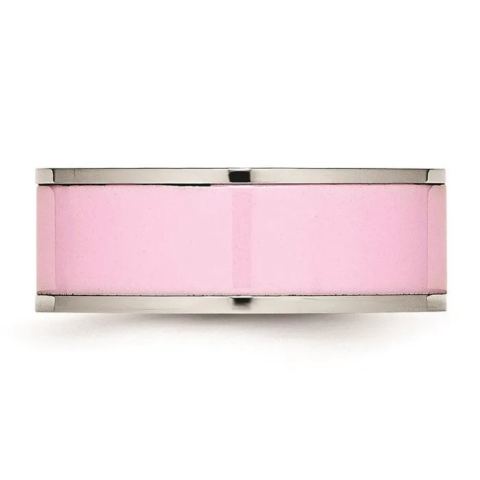 Rings Chisel Stainless Steel Polished Pink Ceramic Ring Rings Chisel Stainless Steel Polished Pink Ceramic Ring