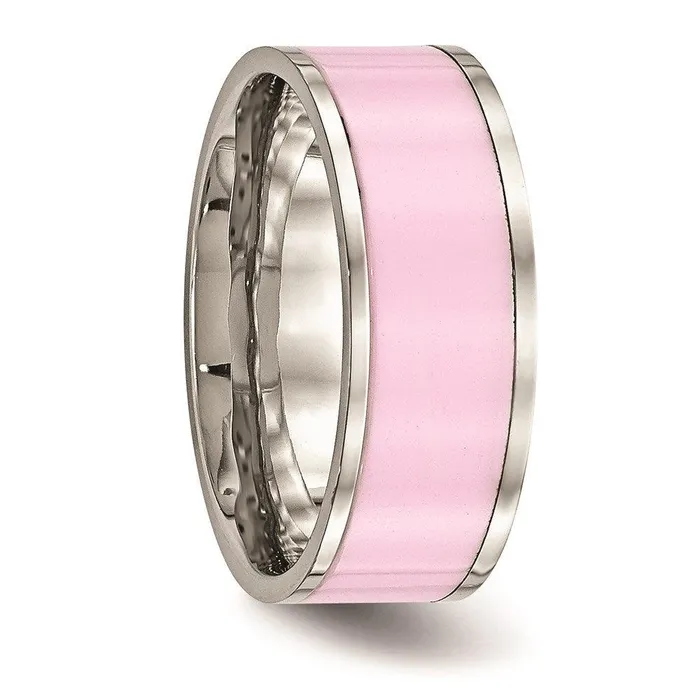 Rings Chisel Stainless Steel Polished Pink Ceramic Ring Rings Chisel Stainless Steel Polished Pink Ceramic Ring