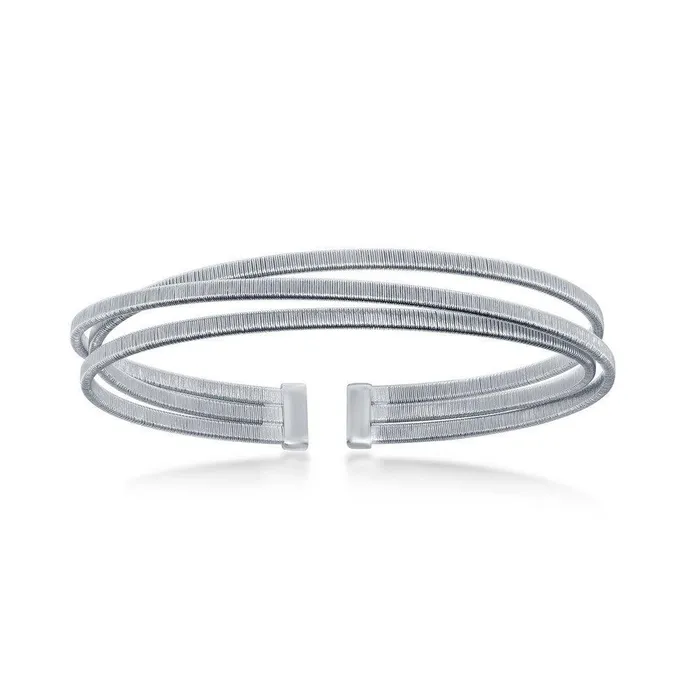 Rings Classic Sterling Silver Bonded with Platinum Triple Wire Designer Bangle Rings Classic Sterling Silver Bonded with Platinum Triple Wire Designer Bangle