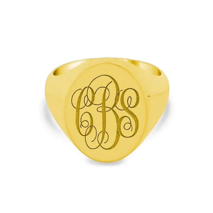 Rings deBebians Womens Oval Signet Ring Extra Large Laser Engraved Script Monogram Rings deBebians Womens Oval Signet Ring Extra Large Laser Engraved Script Monogram