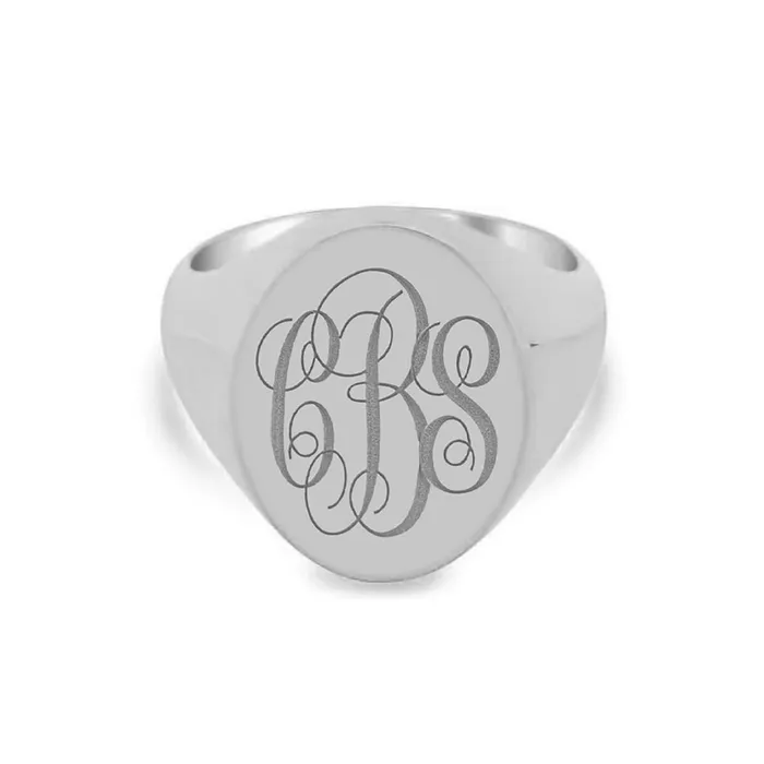 Rings deBebians Womens Oval Signet Ring Extra Large Laser Engraved Script Monogram