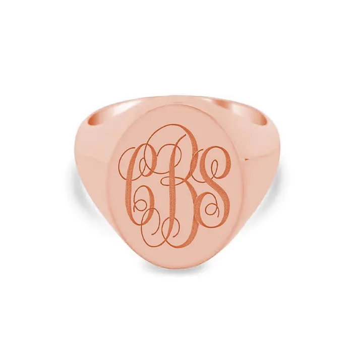 Rings deBebians Womens Oval Signet Ring Extra Large Laser Engraved Script Monogram