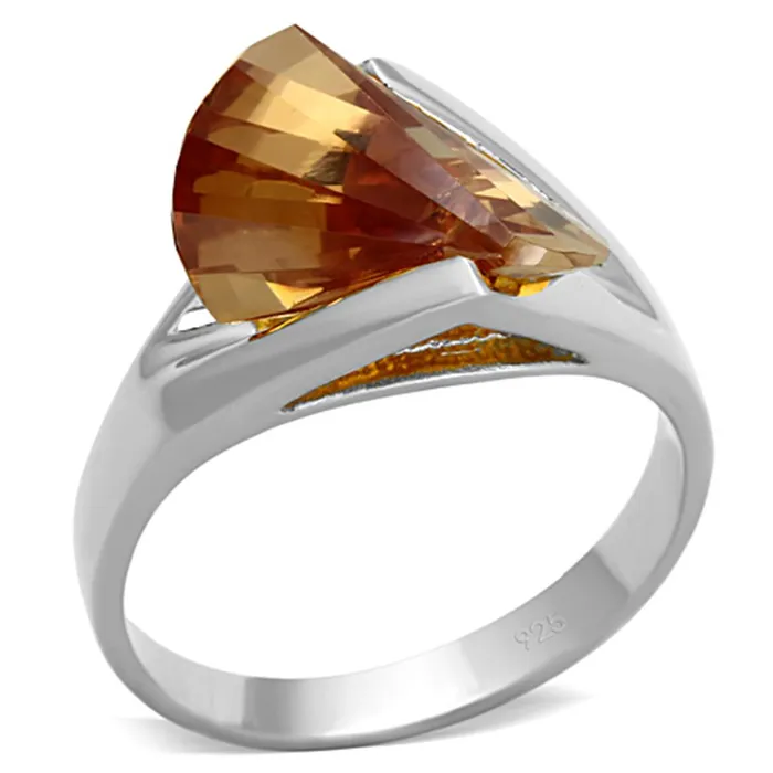 Rings LOS644 Silver 925 Sterling Silver Ring with AAA Grade CZ in Champagne Alamode Rings LOS644 Silver 925 Sterling Silver Ring with AAA Grade CZ in Champagne Alamode